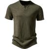 imageMens Stretchy Short Sleeve Henley TShirt Casual Cotton 2 Buttons Notch Neck Tee ShirtsArmy Green