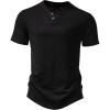 imageMens Stretchy Short Sleeve Henley TShirt Casual Cotton 2 Buttons Notch Neck Tee ShirtsBlack