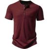 imageMens Stretchy Short Sleeve Slim Fit Henley TShirt Casual Cotton 4 Buttons Tee ShirtsBurgundy