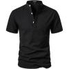 imageMens Stylish Seersucker Texture Short Sleeve Henley Shirts Lightweight Stretch Band Collar Beach Vacation TopBlack