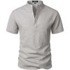 imageMens Stylish Seersucker Texture Short Sleeve Henley Shirts Lightweight Stretch Band Collar Beach Vacation TopLight Grey