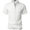 imageMens Stylish Seersucker Texture Short Sleeve Henley Shirts Lightweight Stretch Band Collar Beach Vacation TopWhite