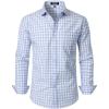 imageMens Transitional Weather Slim Fit Long Sleeve Button Down Shirt Business Casual Dress Shirts with PocketWhite Blue Gingham