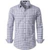 imageMens Transitional Weather Slim Fit Long Sleeve Button Down Shirt Business Casual Dress Shirts with PocketWhite Navy