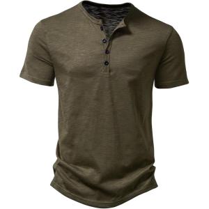 imageMens Casual Short Sleeve Slim Fit 4 Buttons Henley Shirts