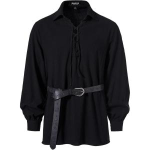 imageMens Cotton Lace Up Retro Design Shirts for Renaissance Pirate Viking Medieval Costume Without BeltBlack