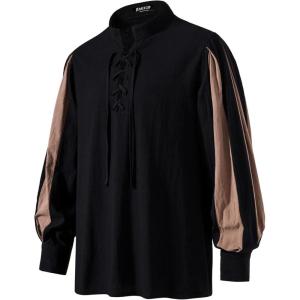 imageMens Retro Lace Up Shirts for Renaissance Pirate Clown Medieval Viking CostumeBlack Coffee