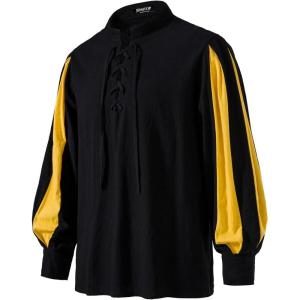imageMens Retro Lace Up Shirts for Renaissance Pirate Clown Medieval Viking CostumeBlack Yellow