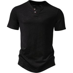 imageMens Stretchy Short Sleeve Henley TShirt Casual Cotton 2 Buttons Notch Neck Tee ShirtsBlack