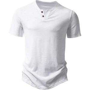 imageMens Stretchy Short Sleeve Henley TShirt Casual Cotton 2 Buttons Notch Neck Tee ShirtsWhite