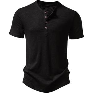 imageMens Stretchy Short Sleeve Slim Fit Henley TShirt Casual Cotton 4 Buttons Tee ShirtsBlack