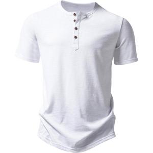 imageMens Stretchy Short Sleeve Slim Fit Henley TShirt Casual Cotton 4 Buttons Tee ShirtsWhite