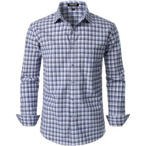 imageMens Transitional Weather Slim Fit Long Sleeve Button Down Shirt Business Casual Dress Shirts with PocketClassic Blue Gingham