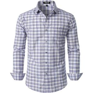 imageMens Transitional Weather Slim Fit Long Sleeve Button Down Shirt Business Casual Dress Shirts with PocketWhite Navy