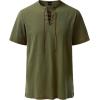 imageMens Pure Cotton Retro Short Sleeves Lace Up Shirts for Casual Renaissance Pirate Medieval Viking Without BeltArmy Green