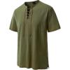 imageMens Pure Cotton Retro Short Sleeves Lace Up Shirts for Casual Renaissance Pirate Medieval Viking Without BeltArmy Green