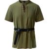 imageMens Pure Cotton Retro Short Sleeves Lace Up Shirts for Casual Renaissance Pirate Medieval Viking Without BeltArmy Green