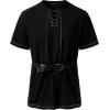 imageMens Pure Cotton Retro Short Sleeves Lace Up Shirts for Casual Renaissance Pirate Medieval Viking Without BeltBlack