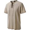 imageMens Pure Cotton Retro Short Sleeves Lace Up Shirts for Casual Renaissance Pirate Medieval Viking Without BeltKhaki