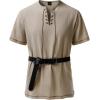 imageMens Pure Cotton Retro Short Sleeves Lace Up Shirts for Casual Renaissance Pirate Medieval Viking Without BeltKhaki