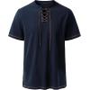 imageMens Pure Cotton Retro Short Sleeves Lace Up Shirts for Casual Renaissance Pirate Medieval Viking Without BeltNavy Blue