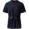 imageMens Pure Cotton Retro Short Sleeves Lace Up Shirts for Casual Renaissance Pirate Medieval Viking Without BeltNavy Blue