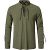 imageMens Retro Lace Up Renaissance Pirate Medieval Costume Cotton Long Sleeve Viking ShirtArmy Green