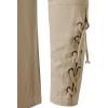 imageMens Retro Lace Up Renaissance Pirate Medieval Costume Cotton Long Sleeve Viking ShirtKhaki