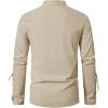imageMens Retro Lace Up Renaissance Pirate Medieval Costume Cotton Long Sleeve Viking ShirtKhaki