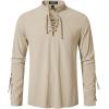imageMens Retro Lace Up Renaissance Pirate Medieval Costume Cotton Long Sleeve Viking ShirtKhaki