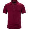 imageMens Stretch Breathable Ribbed Knit Short Sleeve Slim Fit Polo Casual Fitted Muscle Shirt Burgundy L