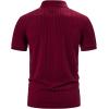 imageMens Stretch Breathable Ribbed Knit Short Sleeve Slim Fit Polo Casual Fitted Muscle Shirt Burgundy L