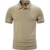 imageMens Stretch Breathable Ribbed Knit Short Sleeve Slim Fit Polo Casual Fitted Muscle Shirt Khaki L