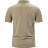 imageMens Stretch Breathable Ribbed Knit Short Sleeve Slim Fit Polo Casual Fitted Muscle Shirt Khaki L