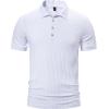 imageMens Stretch Breathable Ribbed Knit Short Sleeve Slim Fit Polo Casual Fitted Muscle Shirt White L