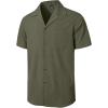 imageMens Stretch Cuban Collar Shirt Summer Lightweight Short Sleeve Button Down Shirts with Pocket for Beach VacationArmy Green