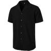 imageMens Stretch Cuban Collar Shirt Summer Lightweight Short Sleeve Button Down Shirts with Pocket for Beach VacationBlack