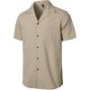 imageMens Stretch Cuban Collar Shirt Summer Lightweight Short Sleeve Button Down Shirts with Pocket for Beach VacationKhaki
