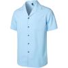 imageMens Stretch Cuban Collar Shirt Summer Lightweight Short Sleeve Button Down Shirts with Pocket for Beach VacationLight Blue