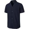 imageMens Stretch Cuban Collar Shirt Summer Lightweight Short Sleeve Button Down Shirts with Pocket for Beach VacationNavy Blue