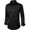 imageMens Stretch Wrinkle Free Dress Shirts Formal Wedding Prom Long Sleeve Slim Fit Button Down Shirt Black M