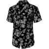 imageMens Summer Textured Cuban Collar Hawaiian Shirts Casual Vacation Short Sleeve Button Up Shirt with PocketBlack