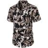 imageMens Summer Textured Cuban Collar Hawaiian Shirts Casual Vacation Short Sleeve Button Up Shirt with PocketBlack Leaves