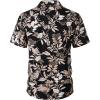 imageMens Summer Textured Cuban Collar Hawaiian Shirts Casual Vacation Short Sleeve Button Up Shirt with PocketBlack Leaves