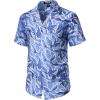 imageMens Summer Textured Cuban Collar Hawaiian Shirts Casual Vacation Short Sleeve Button Up Shirt with PocketBlue