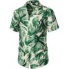 imageMens Summer Textured Cuban Collar Hawaiian Shirts Casual Vacation Short Sleeve Button Up Shirt with PocketGreen