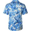 imageMens Summer Textured Cuban Collar Hawaiian Shirts Casual Vacation Short Sleeve Button Up Shirt with PocketLight Blue