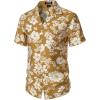 imageMens Summer Textured Cuban Collar Hawaiian Shirts Casual Vacation Short Sleeve Button Up Shirt with PocketMustard Yellow