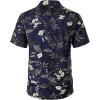 imageMens Summer Textured Cuban Collar Hawaiian Shirts Casual Vacation Short Sleeve Button Up Shirt with PocketNavy Blue Leaves