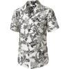 imageMens Summer Textured Cuban Collar Hawaiian Shirts Casual Vacation Short Sleeve Button Up Shirt with PocketWhite Leaves